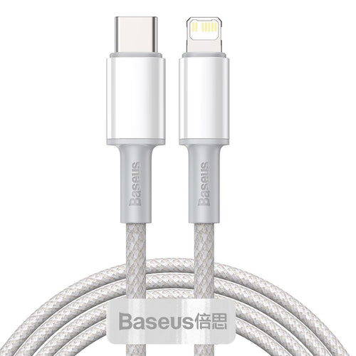Baseus High Density Braided - Câble USB-C vers Lightning 20 W 2 m (blanc) : câble tressé blanc de 2 mètres
