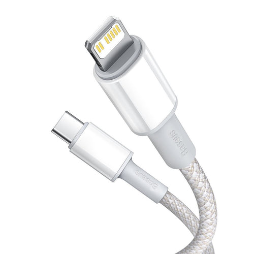 Baseus High Density Braided - Câble USB-C vers Lightning 20 W 2 m (blanc) : embout Lightning en alliage de zinc