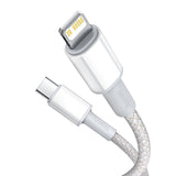 Baseus High Density Braided - Câble USB-C vers Lightning 20 W 2 m (blanc) : embout Lightning en alliage de zinc
