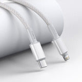 Baseus High Density Braided - Câble USB-C vers Lightning 20 W 2 m (blanc) : jonction renforcée entre gaine et connecteur