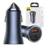 Baseus Golden Contactor Pro - Chargeur voiture 40 W USB-A et USB-C (gris) : chargeur allume-cigare gris vu d'ensemble