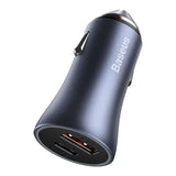 Baseus Golden Contactor Pro - Chargeur voiture 40 W USB-A et USB-C (gris) : chargeur installé dans une prise allume-cigare