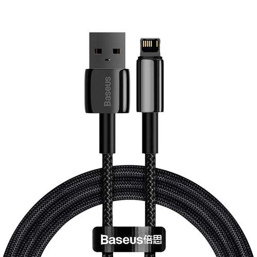 Baseus Tungsten Gold - Câble USB-A vers Lightning 2,4 A 1 m (noir) : câble Tungsten Gold noir enroulé
