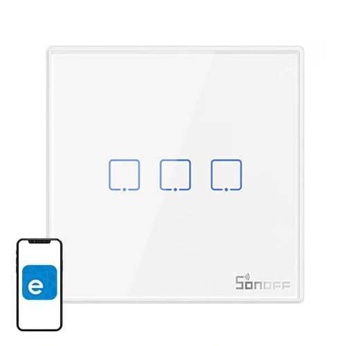 Sonoff T2EU3C-RF - Interrupteur mural sans fil 3 voies 433 MHz (blanc) : interrupteur mural sans fil blanc à trois touches