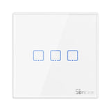Sonoff T2EU3C-RF - Interrupteur mural sans fil 3 voies 433 MHz (blanc) : façade en verre trempé de l'interrupteur