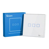 Sonoff T2EU3C-RF - Interrupteur mural sans fil 3 voies 433 MHz (blanc) : touches rétroéclairées en bleu