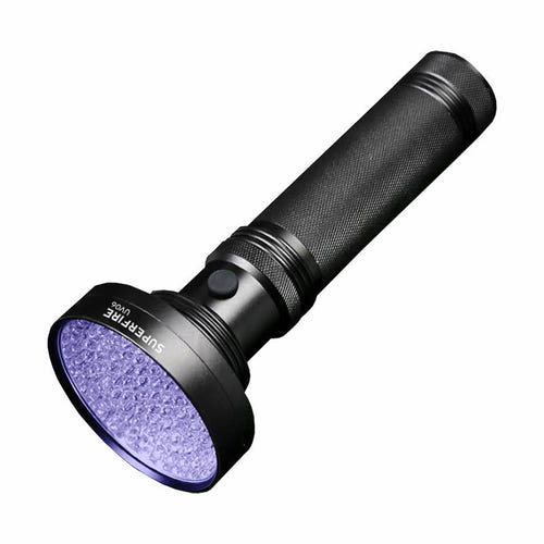 Superfire UV06 - Lampe torche UV 395 nm à 100 LED (noire) : lampe torche UV Superfire UV06 noire, vue d'ensemble