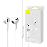 Baseus Encok C17 - Écouteurs filaires USB-C (blancs) : écouteurs Baseus Encok C17 blancs, vue d'ensemble