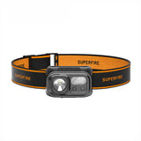 Superfire HL23 - Lampe frontale rechargeable 220 lm avec détecteur de mouvement : lampe frontale Superfire HL23 sur son bandeau