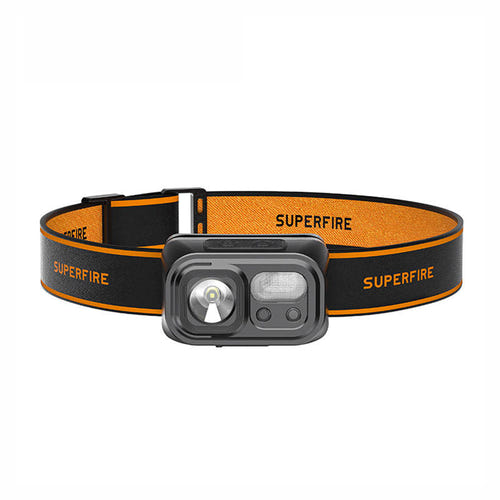 Superfire HL23 - Lampe frontale rechargeable 220 lm avec détecteur de mouvement : lampe frontale Superfire HL23 sur son bandeau