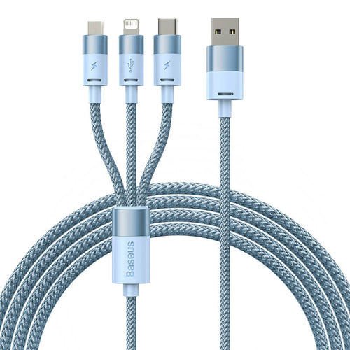 Baseus StarSpeed - Câble USB 3 en 1 USB-C, micro USB et Lightning 3,5 A, 1,2 m (bleu) : les trois embouts USB-C, micro USB et Lightning
