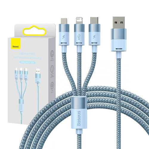 Baseus StarSpeed - Câble USB 3 en 1 USB-C, micro USB et Lightning 3,5 A, 1,2 m (bleu) : câble Baseus StarSpeed 3 en 1 bleu