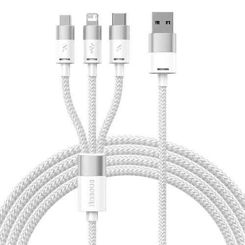 Baseus StarSpeed - Câble USB 3 en 1 USB-C, micro USB et Lightning 3,5 A, 1,2 m (blanc) : les trois embouts USB-C, micro USB et Lightning