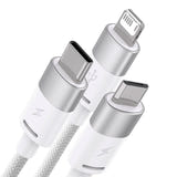 Baseus StarSpeed - Câble USB 3 en 1 USB-C, micro USB et Lightning 3,5 A, 1,2 m (blanc) : tresse nylon et sangle de rangement