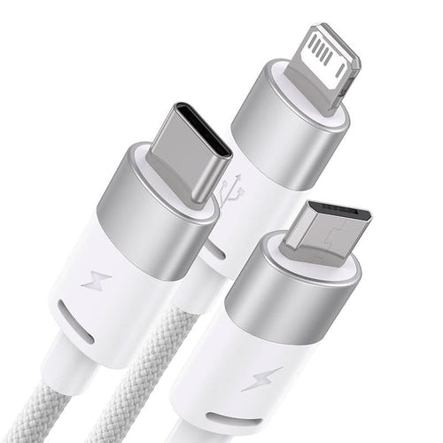 Baseus StarSpeed - Câble USB 3 en 1 USB-C, micro USB et Lightning 3,5 A, 1,2 m (blanc) : tresse nylon et sangle de rangement