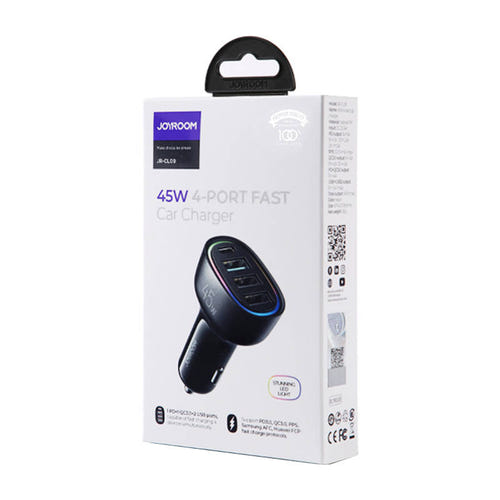 Joyroom JR-CL09 - Chargeur de voiture 45 W à 4 ports USB (noir) : les quatre ports du chargeur JR-CL09
