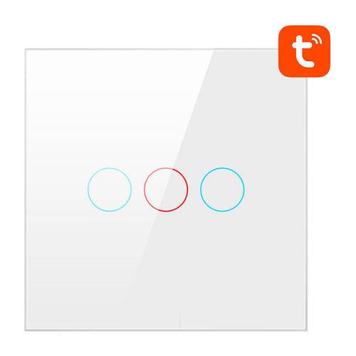 AVATTO TS02-EU-W3 - Interrupteur connecté Wi-Fi 3 boutons Tuya (blanc) : façade tactile en verre trempé à trois voies