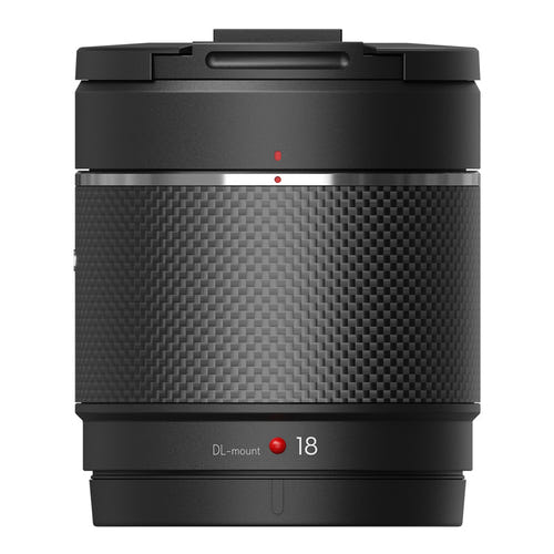DJI DL 18 mm F2.8 ASPH - Objectif plein format pour Zenmuse X9-8K Air : objectif DJI DL 18 mm F2.8 ASPH vu de profil