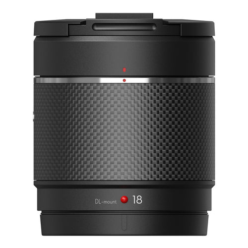 DJI DL 18 mm F2.8 ASPH - Objectif plein format pour Zenmuse X9-8K Air : objectif DJI DL 18 mm F2.8 ASPH vu de profil