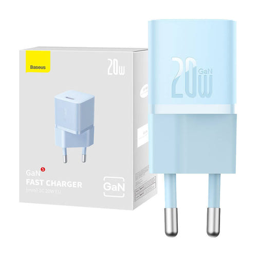 Baseus GaN5 - Chargeur secteur mini USB-C 20 W (bleu) : chargeur secteur Baseus GaN5 20 W bleu