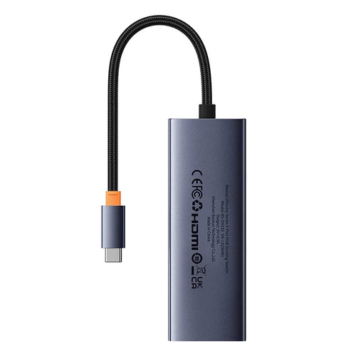 Baseus UltraJoy - Hub USB-C 5-en-1 HDMI 4K, 3 USB 3.0, PD 100 W (gris) : port USB-C Power Delivery 100 W