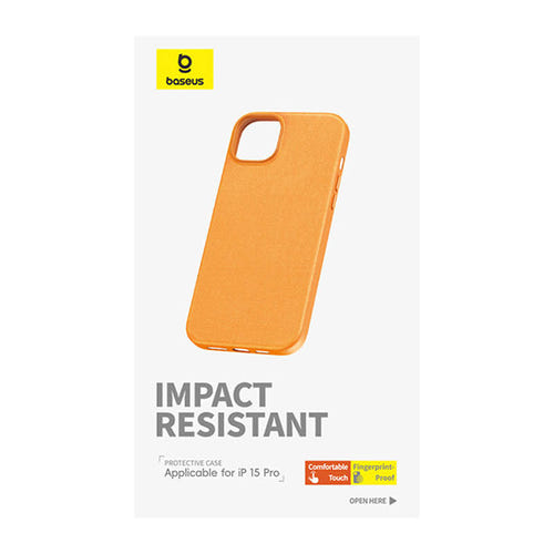 Baseus Fauxther - Coque en cuir PU pour iPhone 15 Pro Max (orange) : contour renforcé du module photo