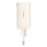 Baseus GaN5 Pro - Chargeur secteur 65 W et câble USB-C 1 m (blanc) : deux ports USB-C et un port USB-A du chargeur
