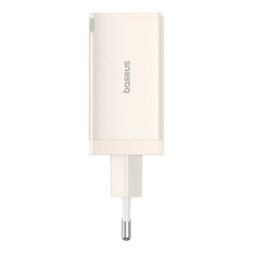 Baseus GaN5 Pro - Chargeur secteur 65 W et câble USB-C 1 m (blanc) : deux ports USB-C et un port USB-A du chargeur