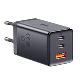 Baseus GaN5 - Chargeur secteur 65 W, 2 USB-C + USB, câble 1 m (gris) : format compact de 98 mm de long