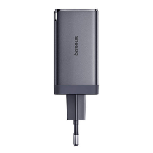 Baseus GaN5 - Chargeur secteur 65 W, 2 USB-C + USB, câble 1 m (gris) : les deux ports USB-C et le port USB