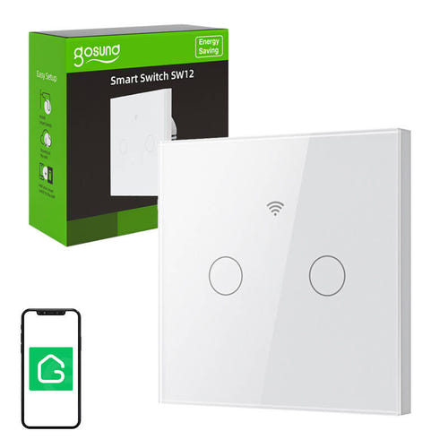 Gosund SLS2 - Interrupteur tactile connecté Wi-Fi double (blanc) : interrupteur SLS2 installé au mur