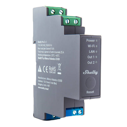 Shelly Pro 2 - Relais domotique 2 canaux sur rail DIN, Wi-Fi et LAN : bornier et connexions du module