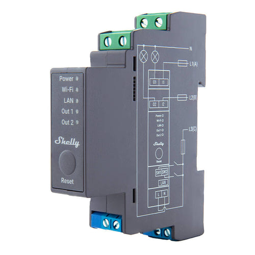Shelly Pro 2 - Relais domotique 2 canaux sur rail DIN, Wi-Fi et LAN : module installé dans un tableau électrique