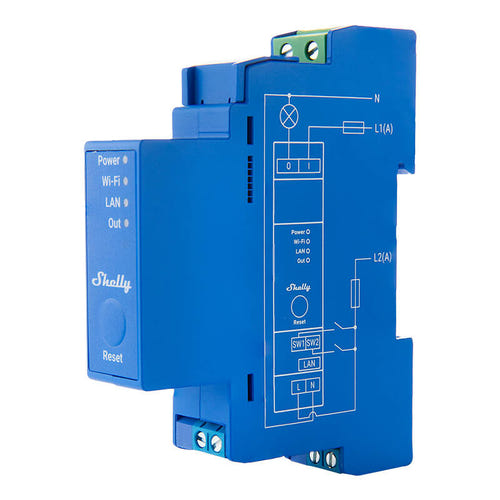 Shelly Pro 1 - Relais domotique 1 canal à contacts secs sur rail DIN : module posé dans un coffret électrique
