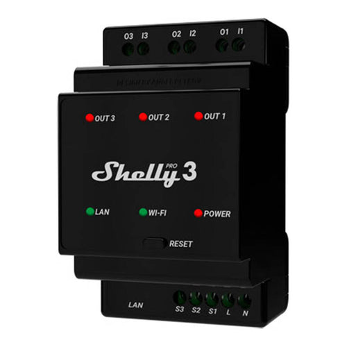 Shelly Pro 3 - Relais domotique 3 canaux sur rail DIN, Wi-Fi et LAN : relais Shelly Pro 3 sur rail DIN
