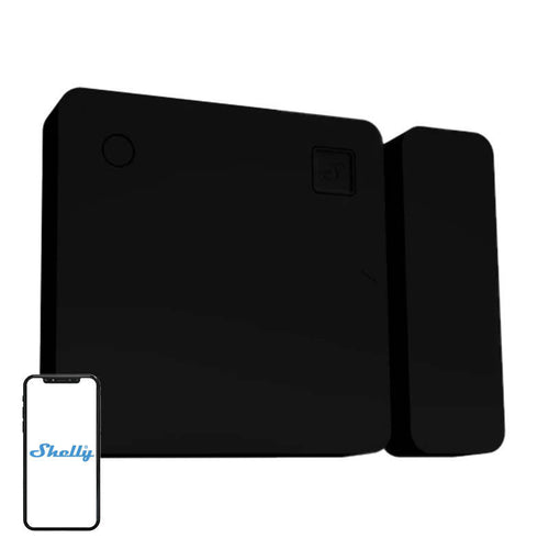 Shelly BLU Door/Window - Capteur d'ouverture Bluetooth (noir) : capteur Shelly BLU Door/Window noir et son aimant
