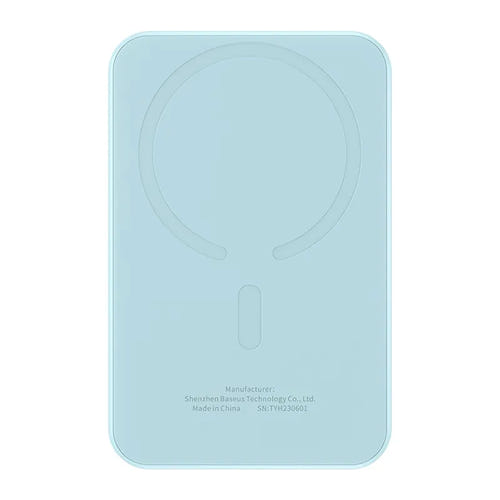 Baseus - Batterie externe magnétique 5000 mAh, charge sans fil 15 W (bleue) : fixation magnétique à l'arrière du téléphone