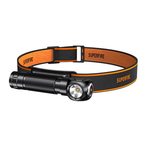 Superfire TH04 - Lampe frontale 2 en 1, 600 lm, portée 150 m (USB-C) : lampe frontale Superfire TH04 avec son serre-tête