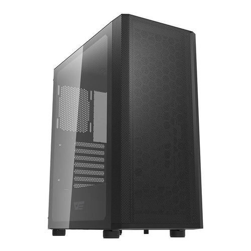 darkFlash DK360 - Boîtier PC moyenne tour en verre trempé (noir) : boîtier PC darkFlash DK360 noir vu de trois quarts