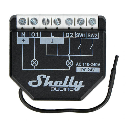 Shelly Qubino Wave 2PM - Module Z-Wave 2 canaux avec mesure de puissance : module Z-Wave Shelly Qubino Wave 2PM noir