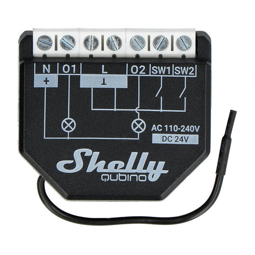 Shelly Qubino Wave 2PM - Module Z-Wave 2 canaux avec mesure de puissance : module Z-Wave Shelly Qubino Wave 2PM noir