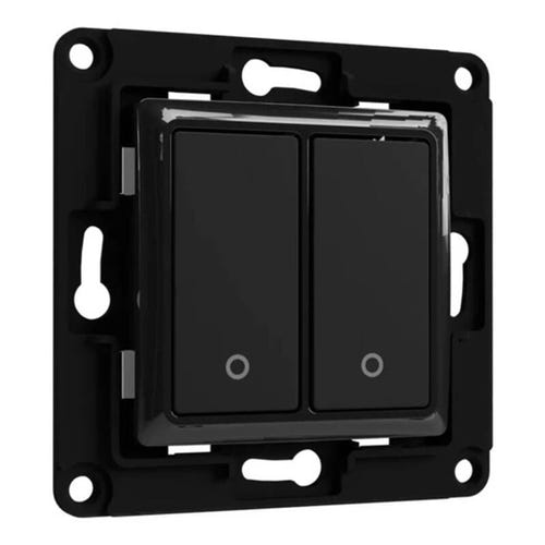 Shelly - Interrupteur mural 2 boutons (noir) : supports de fixation et visserie fournis