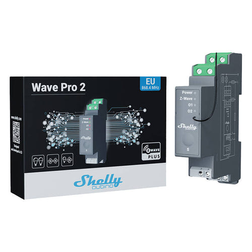 Shelly Qubino Pro 2 - Relais Z-Wave 2 canaux sur rail DIN : module gris Qubino Pro 2 monté sur rail DIN