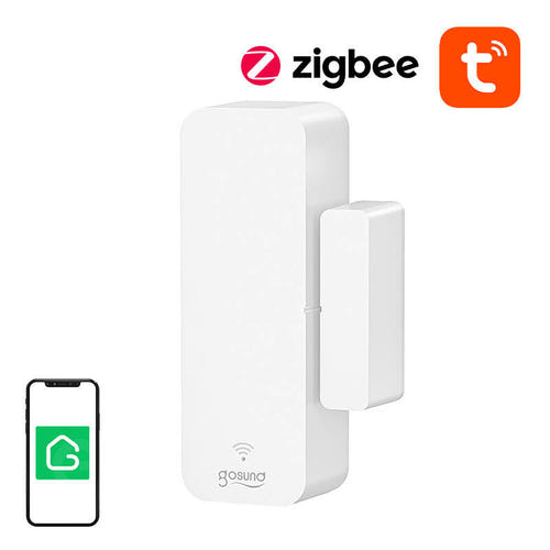 Gosund ST18 - Capteur d'ouverture ZigBee pour porte et fenêtre : capteur d'ouverture ZigBee Gosund ST18 et son aimant