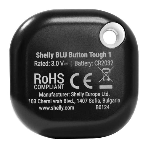 Shelly BLU Button Tough 1 - Bouton de scènes Bluetooth (noir) : boîtier robuste de 42 x 42 x 13 mm