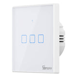 Sonoff T2 EU TX - Interrupteur tactile Wi-Fi et RF 433 MHz 3 canaux : vue arrière et bornier de l'interrupteur