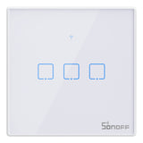 Sonoff T2 EU TX - Interrupteur tactile Wi-Fi et RF 433 MHz 3 canaux : interrupteur Sonoff T2 installé au mur