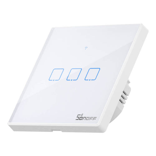Sonoff T2 EU TX - Interrupteur tactile Wi-Fi et RF 433 MHz 3 canaux : façade en verre trempé rétroéclairée