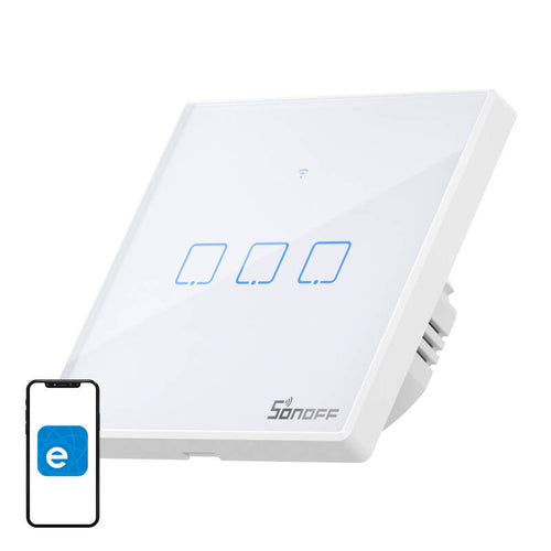 Sonoff T2 EU TX - Interrupteur tactile Wi-Fi et RF 433 MHz 3 canaux : interrupteur tactile Sonoff T2 EU TX blanc trois canaux