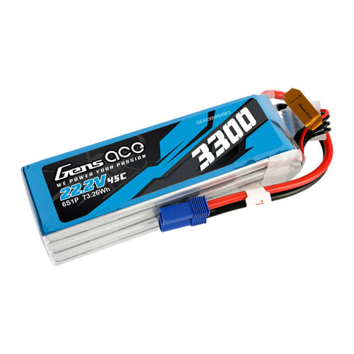 Gens ace 3300 mAh 22,2 V 45C 6S1P - Batterie LiPo prise EC5 : batterie LiPo Gens ace 3300 mAh 6S1P vue d'ensemble